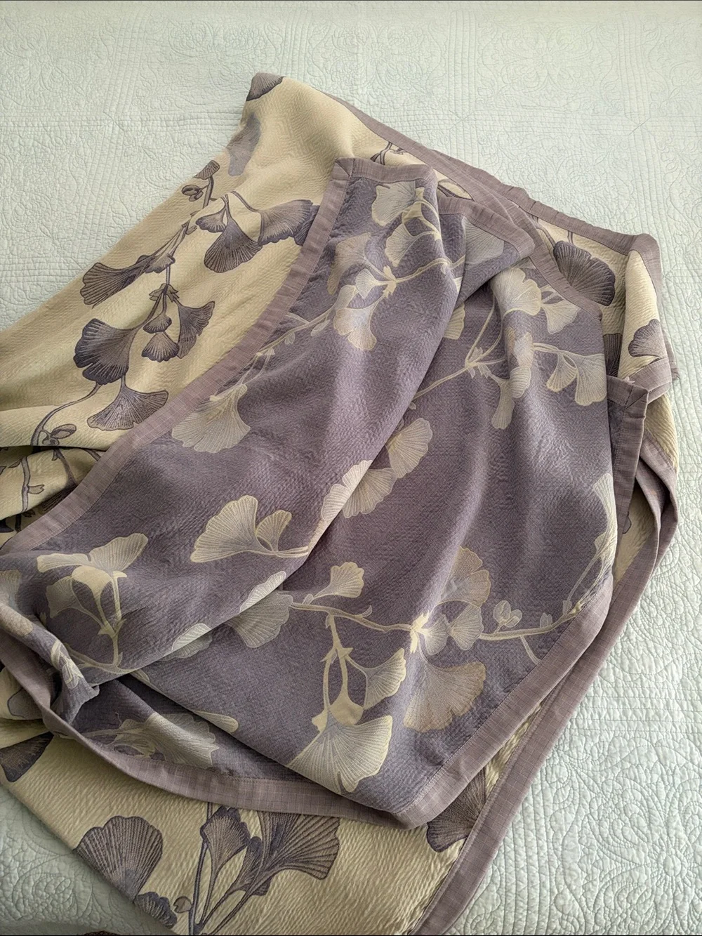 Reversible Ginkgo Muslin Quilt in Gray-Blue & Sage